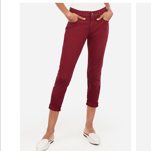 NWOT Express Mid Rise Cropped Burgundy Leggings - Picture 3 of 7